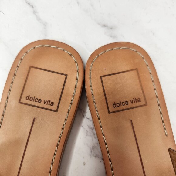Dolce Vita Cato Slides Sandals Tan Brown Leather Slip-On Flats Women's 6.5 - Picture 4 of 7
